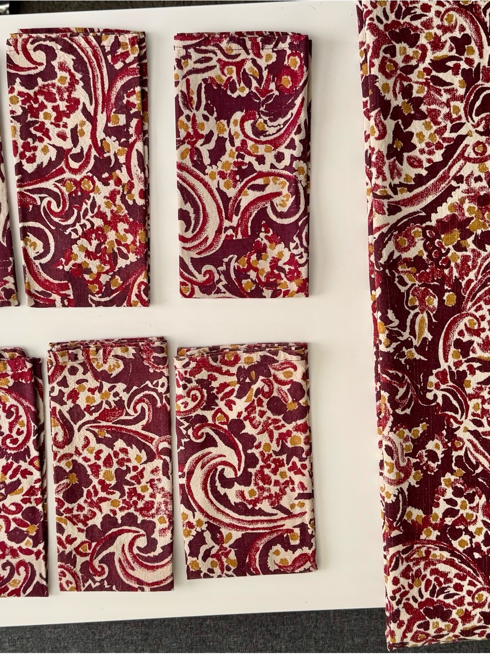 Decorative Paisley 100% Cotton Tablecloth & Napkins in Burgundy and Cream